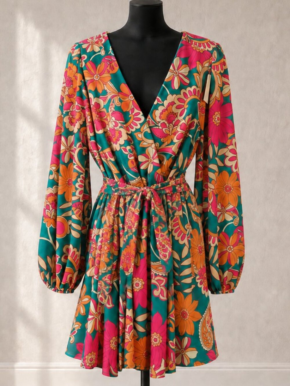 Baltic Born Wesley Floral Chiffon  Mini Belted Dress Size Small